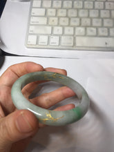Load image into Gallery viewer, 54.2mm certified 100% natural Type A sunny green gray purple carved and golden-painted round cut jadeite jade bangle PJ65
