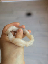 Load image into Gallery viewer, 56mm 100% natural light Pink/black Quartzite (Shetaicui jade) 3D carved Bow knot and wave bangle XY66
