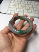 Load image into Gallery viewer, 54.2mm certified 100% natural Type A sunny green gray carved and golden-painted round cut jadeite jade bangle PJ66
