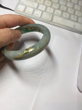 Load image into Gallery viewer, 54.2mm certified 100% natural Type A sunny green gray carved and golden-painted round cut jadeite jade bangle PJ66
