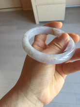 Load image into Gallery viewer, 57m Type A 100% Natural light purple white carved branches and flowers and golden-painted jadeite jade bangle BH132

