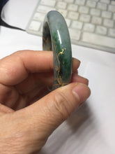 Load image into Gallery viewer, 54.2mm certified 100% natural Type A sunny green gray carved and golden-painted round cut jadeite jade bangle PJ66
