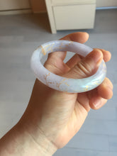 Load image into Gallery viewer, 57m Type A 100% Natural light purple white carved branches and flowers and golden-painted jadeite jade bangle BH132
