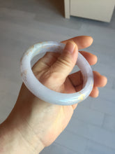 Load image into Gallery viewer, 57m Type A 100% Natural light purple white carved branches and flowers and golden-painted jadeite jade bangle BH132
