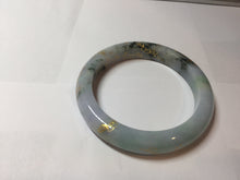 Load image into Gallery viewer, 57.5mm 100% Natural type A green purple white carved flowers and golden-painted Jadeite Jade bangle PB282
