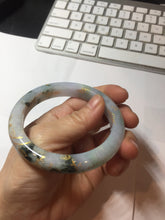 Load image into Gallery viewer, 57.5mm 100% Natural type A green purple white carved flowers and golden-painted Jadeite Jade bangle PB282
