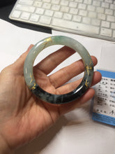 Load image into Gallery viewer, 58mm 100% Natural type A icy watery green dark carved flowers golden-painted round cut Jadeite Jade bangle PH73-5858
