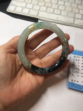 Load image into Gallery viewer, 58mm 100% Natural type A icy watery green dark carved flowers golden-painted round cut Jadeite Jade bangle PH73-5858
