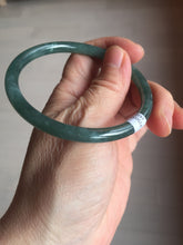 Load image into Gallery viewer, 58.5mm Certified Type A 100% Natural dark green/blue/gray with Guatemala slim round cut Jadeite bangle PE64-1472
