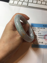 Load image into Gallery viewer, 55.8mm 100% Natural type A green purple white carved flowers and golden-painted Jadeite Jade bangle PB283-0262
