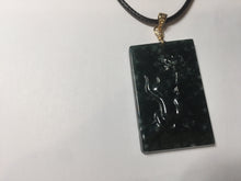 Load image into Gallery viewer, Type A 100% Natural dark green/blue/black Guatemala Jadeite hand/flower The World in a Single Bloom (一花一世界) Safe and sound rectangle pendant PF53
