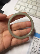 Load image into Gallery viewer, 54.5mm Certified type A 100% Natural light green gray black slim round cut Jadeite bangle PA201-2443
