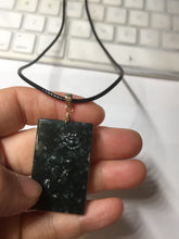 Load image into Gallery viewer, Type A 100% Natural dark green/blue/black Guatemala Jadeite hand/flower The World in a Single Bloom (一花一世界) Safe and sound rectangle pendant PF53
