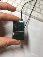 Load image into Gallery viewer, Type A 100% Natural dark green/blue/black Guatemala Jadeite hand/flower The World in a Single Bloom (一花一世界) Safe and sound rectangle pendant PF53

