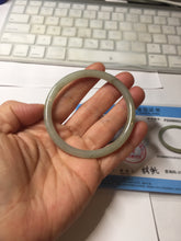 Load image into Gallery viewer, 54.5mm Certified type A 100% Natural light green gray black slim round cut Jadeite bangle PA201-2443
