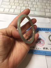 Load image into Gallery viewer, 54.5mm Certified type A 100% Natural light green gray black slim round cut Jadeite bangle PA201-2443
