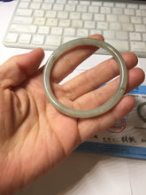 Load image into Gallery viewer, 54.5mm Certified type A 100% Natural light green gray black slim round cut Jadeite bangle PA201-2443
