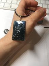 Load image into Gallery viewer, Type A 100% Natural dark green/blue/black Guatemala Jadeite hand/flower The World in a Single Bloom (一花一世界) Safe and sound rectangle pendant PF53
