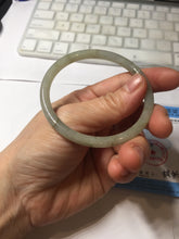 Load image into Gallery viewer, 54.5mm Certified type A 100% Natural light green gray black slim round cut Jadeite bangle PA201-2443
