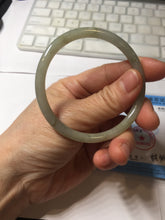Load image into Gallery viewer, 54.5mm Certified type A 100% Natural light green gray black slim round cut Jadeite bangle PA201-2443
