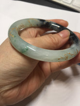 Load image into Gallery viewer, 58mm 100% Natural type A icy watery green dark carved flowers golden-painted round cut Jadeite Jade bangle PH73-5858
