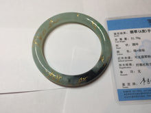 Load image into Gallery viewer, 58.4mm 100% Natural type A icy watery green dark carved flowers golden-painted round cut Jadeite Jade bangle PH74-5863
