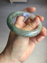 Load image into Gallery viewer, 55.3mm certified type A 100% Natural light green dark green gray(淡油青) black jadeite jade bangle BS152-0491
