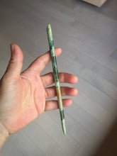 Load image into Gallery viewer, 100% Natural Mottled Green, Olive, and Creamy Yellow Camouflage Color Xiu Jade (Serpentine) Hairpin Group AW60
