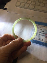 Load image into Gallery viewer, 54.5mm Certified type A 100% Natural light green gray black slim round cut Jadeite bangle PA201-2443
