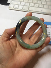 Load image into Gallery viewer, 58.4mm 100% Natural type A icy watery green dark carved flowers golden-painted round cut Jadeite Jade bangle PH74-5863
