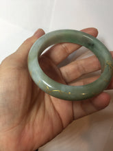 Load image into Gallery viewer, 55mm 100% Natural type A sunny green gray black carved flowers and golden-painted Jadeite Jade bangle PB284
