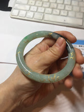 Load image into Gallery viewer, 58.4mm 100% Natural type A icy watery green dark carved flowers golden-painted round cut Jadeite Jade bangle PH74-5863

