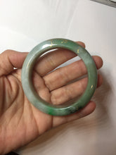 Load image into Gallery viewer, 55mm 100% Natural type A sunny green gray black carved flowers and golden-painted Jadeite Jade bangle PB284
