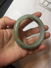 Load image into Gallery viewer, 55mm 100% Natural type A sunny green gray black carved flowers and golden-painted Jadeite Jade bangle PB284
