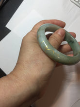 Load image into Gallery viewer, 55mm 100% Natural type A sunny green gray black carved flowers and golden-painted Jadeite Jade bangle PB284
