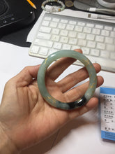 Load image into Gallery viewer, 58.4mm 100% Natural type A icy watery green dark carved flowers golden-painted round cut Jadeite Jade bangle PH74-5863
