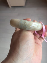 Load image into Gallery viewer, 55mm Certified 100% natural beige/green chubby jadeite jade bangle G70-0469

