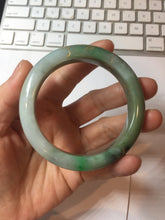 Load image into Gallery viewer, 55mm 100% Natural type A sunny green gray black carved flowers and golden-painted Jadeite Jade bangle PB284
