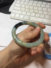 Load image into Gallery viewer, 58.4mm 100% Natural type A icy watery green dark carved flowers golden-painted round cut Jadeite Jade bangle PH74-5863
