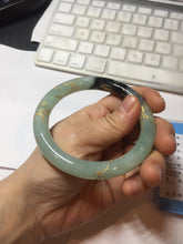 Load image into Gallery viewer, 58.4mm 100% Natural type A icy watery green dark carved flowers golden-painted round cut Jadeite Jade bangle PH74-5863
