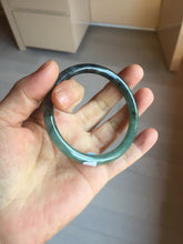 Load image into Gallery viewer, 56mm Certified Type A 100% Natural dark green/black/blue with black floating flowers(Wuji) slim round cut Jadeite bangle PD112-6915
