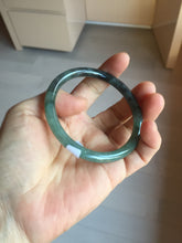 Load image into Gallery viewer, 56mm Certified Type A 100% Natural dark green/black/blue with black floating flowers(Wuji) slim round cut Jadeite bangle PD112-6915
