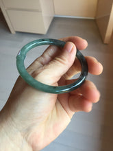 Load image into Gallery viewer, 56mm Certified Type A 100% Natural dark green/black/blue with black floating flowers(Wuji) slim round cut Jadeite bangle PD112-6915
