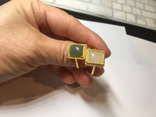 Load image into Gallery viewer, 100% Natural dark green/beige pale pink nephrite Jade ring (adjustable size) HN117
