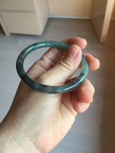 Load image into Gallery viewer, 56mm Certified Type A 100% Natural dark green/black/blue with black floating flowers(Wuji) slim round cut Jadeite bangle PD112-6915
