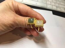 Load image into Gallery viewer, 100% Natural dark green/beige pale pink nephrite Jade ring (adjustable size) HN117
