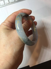 Load image into Gallery viewer, 54mm 100% Natural type A icy watery green white carved flowers and golden-painted Jadeite Jade bangle PB285
