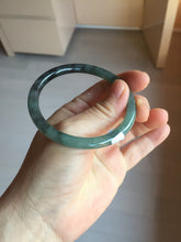 Load image into Gallery viewer, 56mm Certified Type A 100% Natural dark green/black/blue with black floating flowers(Wuji) slim round cut Jadeite bangle PD112-6915
