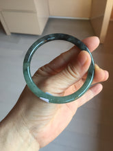 Load image into Gallery viewer, 56mm Certified Type A 100% Natural dark green/black/blue with black floating flowers(Wuji) slim round cut Jadeite bangle PD112-6915
