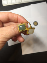 Load image into Gallery viewer, 100% Natural dark green/beige pale pink nephrite Jade ring (adjustable size) HN117
